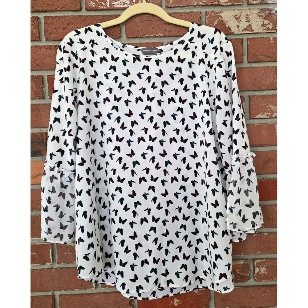 Van Heusen‎ Women's Butterfly L 3/4 Bell Sleeve Top Fairy Cottage Angel Coquette